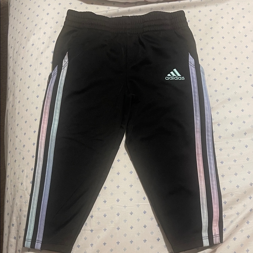 Adidas Kids Black Joggers with Pastel Stripes